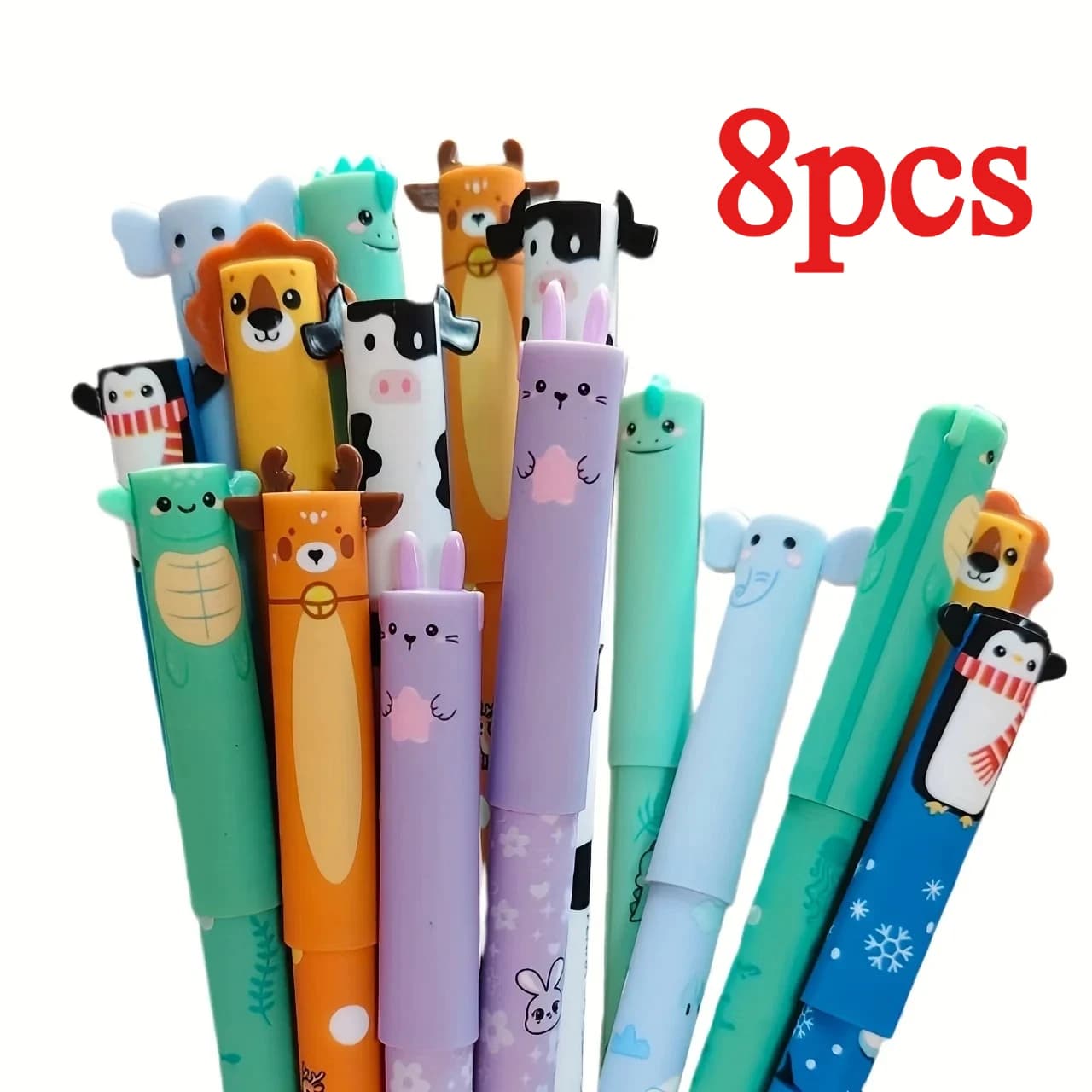 8pcs/Set Colorful Erasable Cartoon Gel Pens, 8 Colors, Cute Cartoon Design, 0.5mm Refill, Note-Taking, Marking, pens for writing