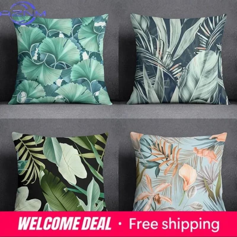 Fodera per cuscino decorativa con motivo floreale tropicale per camera da letto, divano, auto