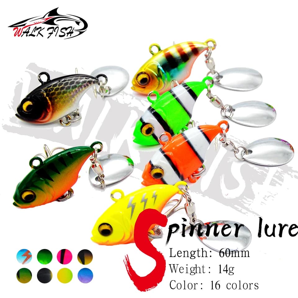 CAMMINARE PESCE 1PCS Nuova Coda Spinning 14g Equilibrio Rotante Metallo Jig VIB Vibrazione Esca Spinner Cucchiaio Affondamento Richiamo di Pesca Richiamo di Pesca