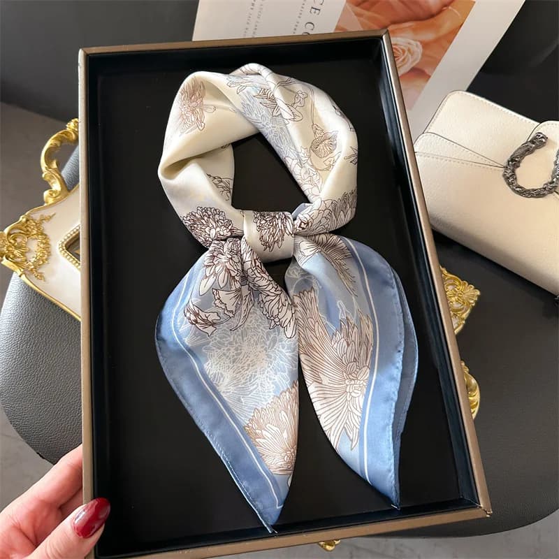 2024 luxury floral print 70cm square silk scarf women designer scarves bandana scarves hijab echarpe shawl band for hair tie ribbon