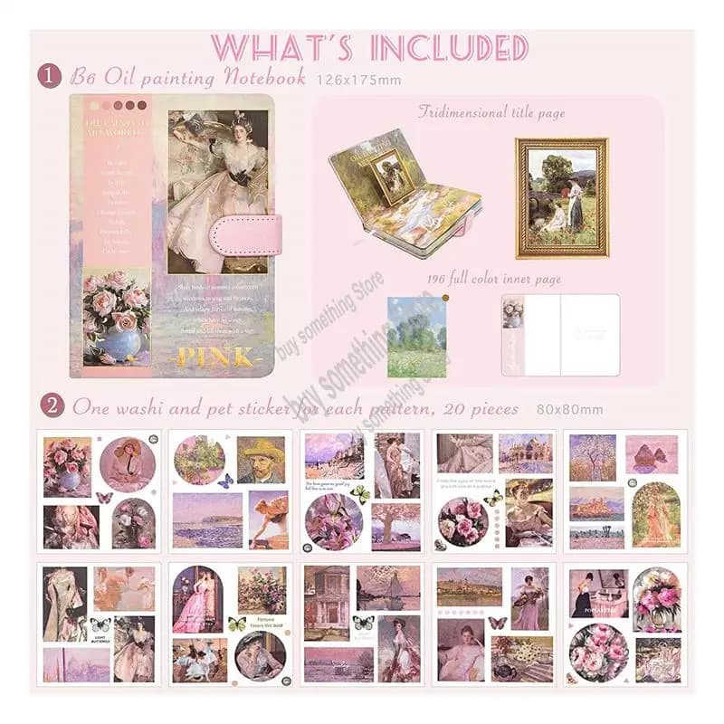 Aesthetic Scrapbook Journaling Kit,Vintage Oil Painting B6 Notebook Scrapbooking Supplies Art Stickers-ABPP