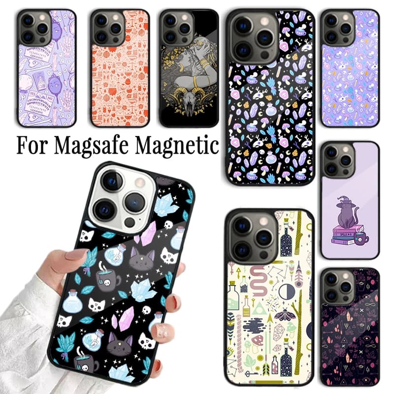 Cover per iPhone della Collezione Witchy Magic per iPhone 17 AIR 16 15 14 13 12 11 Pro Max Plus, con Ricarica Wireless Magnetica Magsafe