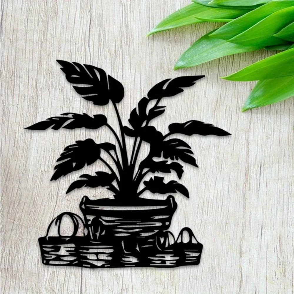 Decorazione da parete in metallo a forma di ferro battuto, design con piante in vaso e cesto, decorazione per la casa, soggiorno, camera da letto, ufficio