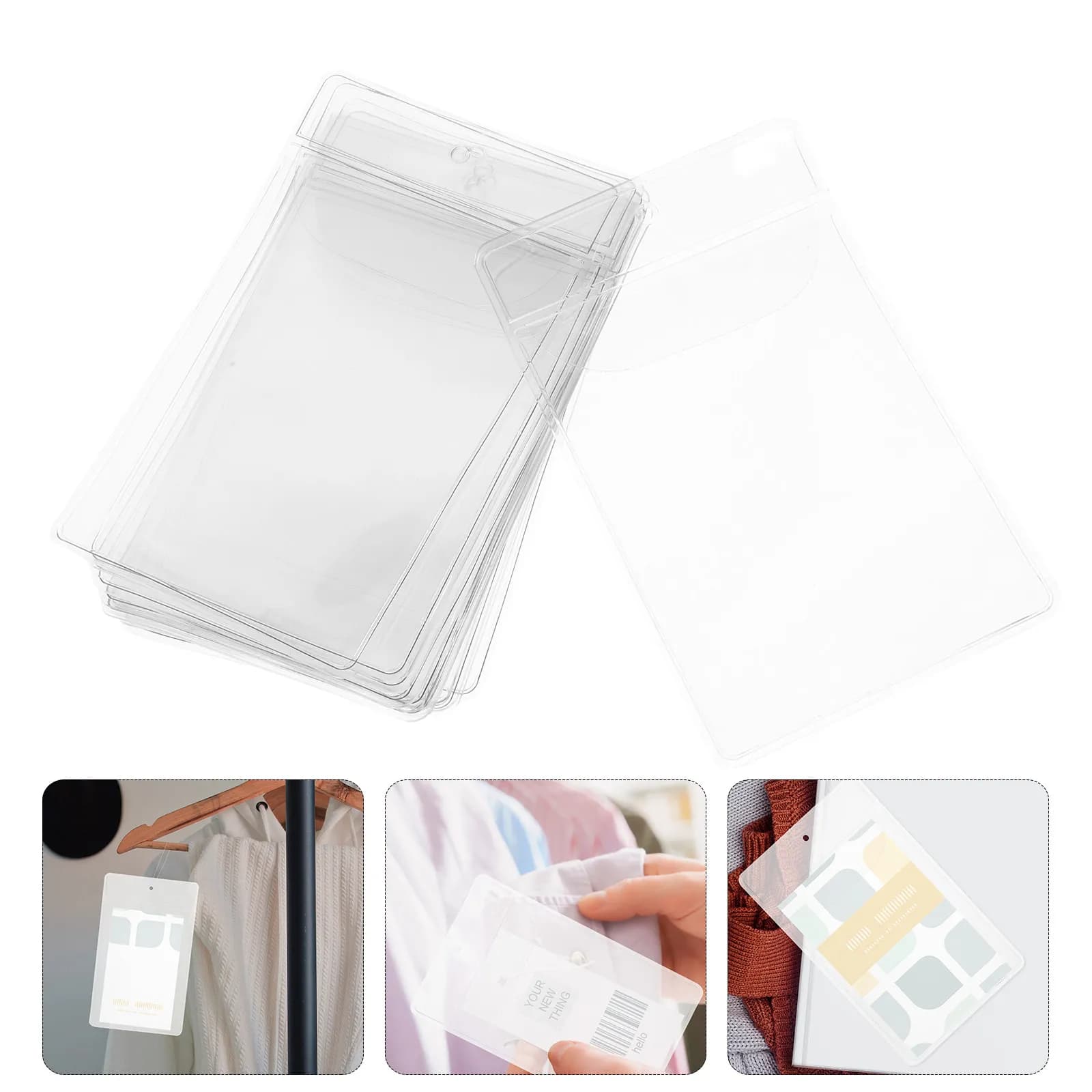 12 pezzi di porta badge, tasche per schede, forte adesione, design trasparente, coperture per etichette, custodie protettive per schede per ufficio