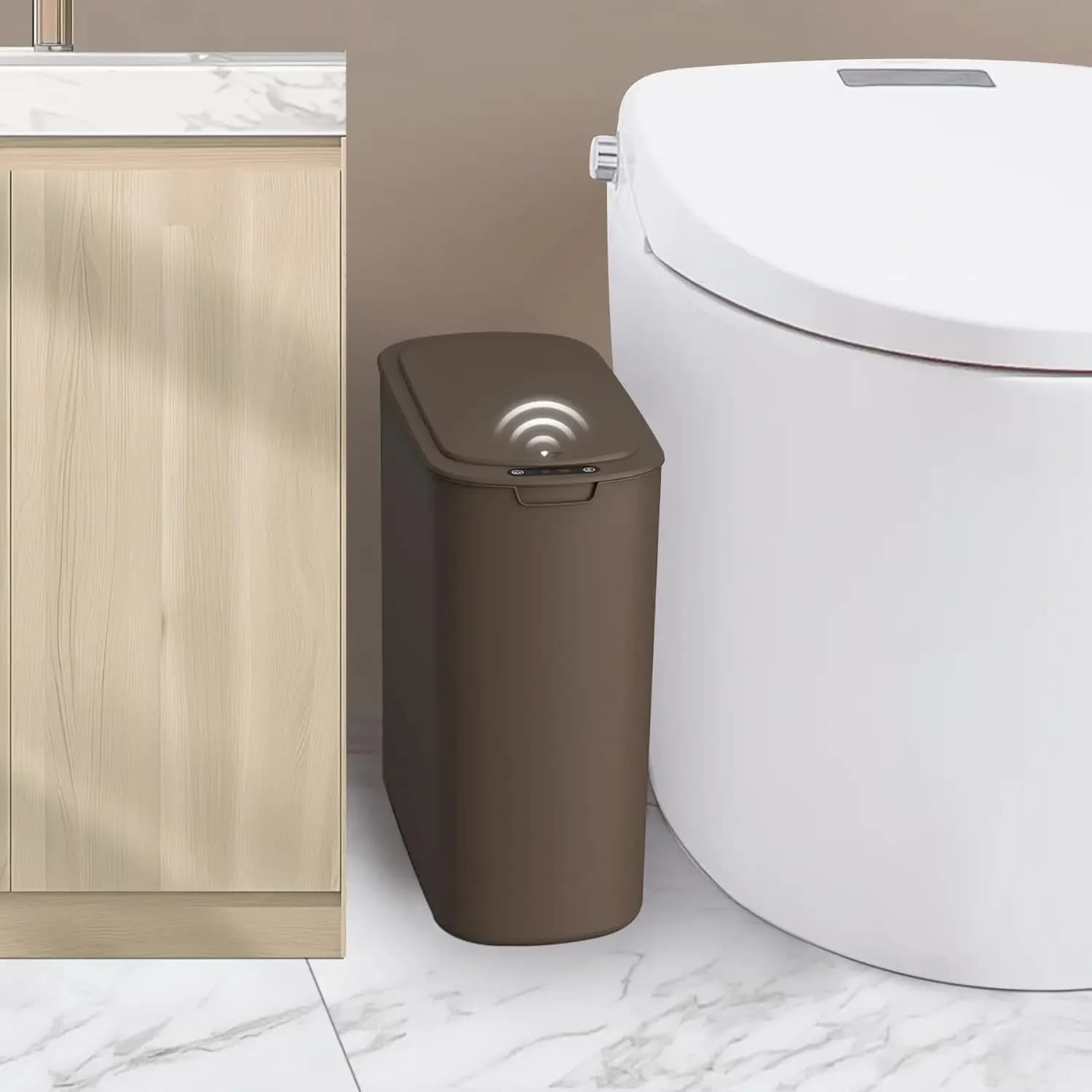 Cestino per Rifiuti Automatico con Sensore di Movimento per Bagno, 2,6 Galloni, Senza Contatto, Sottile, in Plastica, per Spazi Ristretti