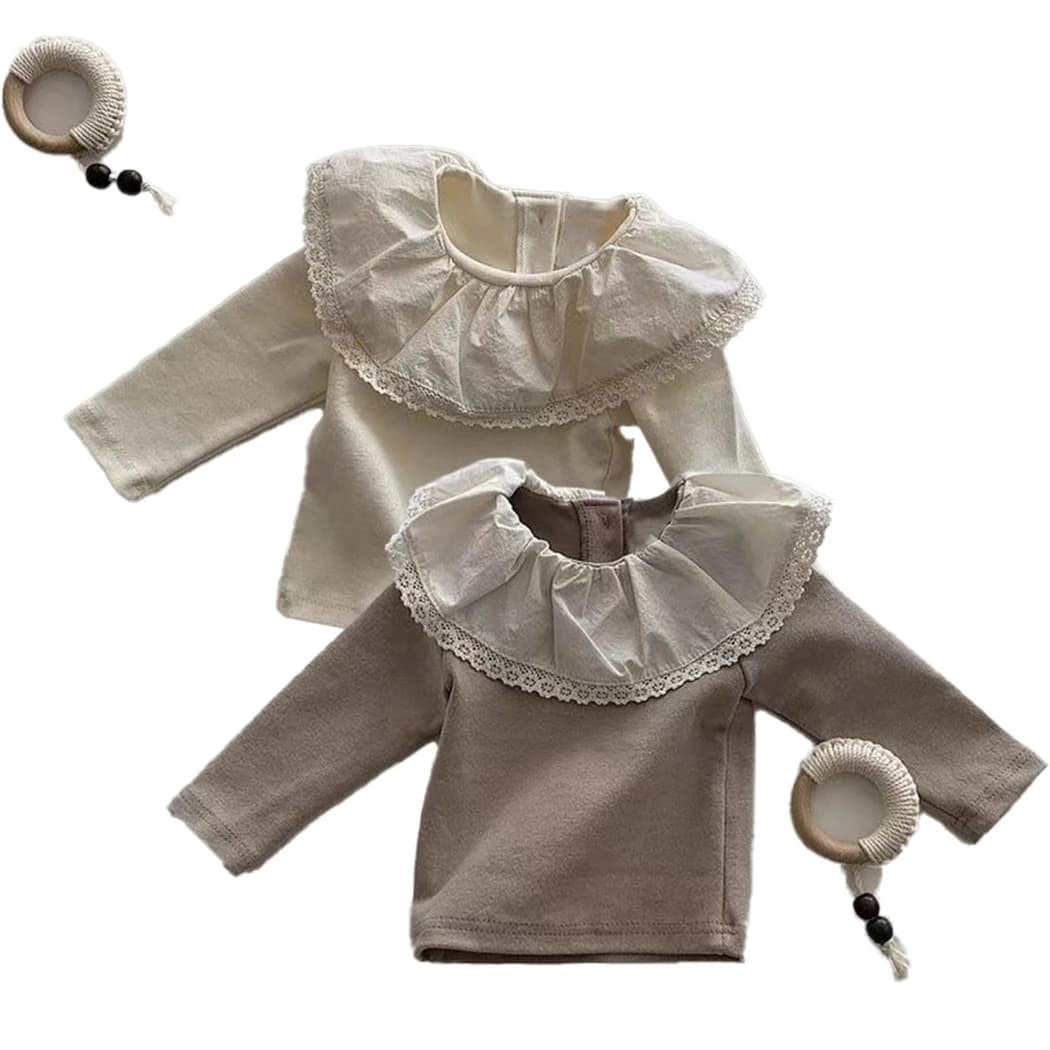 Autunno Neonate T-shirt in pizzo floreale Primavera Top a maniche lunghe per bambini Camicia base infantile Abbigliamento per bambine per 0-3 t