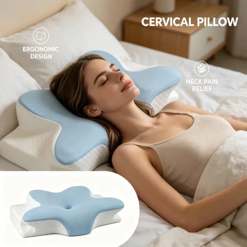 Cuscino a Farfalla in Memory Foam a Lento Ritorno, Rinfrescante, Ergonomico per Supporto Cervicale, Ideale per Dormire a Casa e Alleviare il Dolore