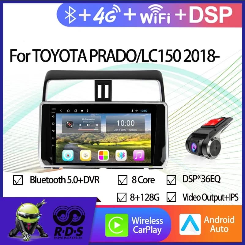 Navigazione GPS per auto Android per TOYOTA PRADO/LC150/PRADO 150 2018- Auto Radio Stereo Lettore multimediale con Wifi 4G BT CARPLAY