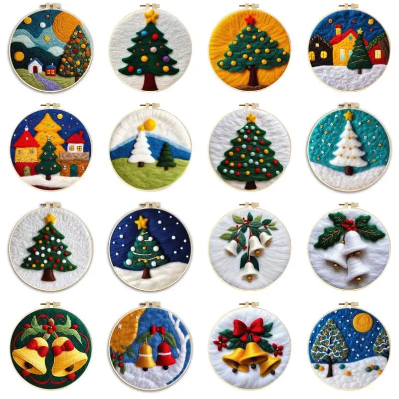 RUOPOTY Wool Felting Kit Christmas Bell Tree ricamo Frame Handmade Knitting Wool Colors forniture artigianali fai da te Punch Needle Kit