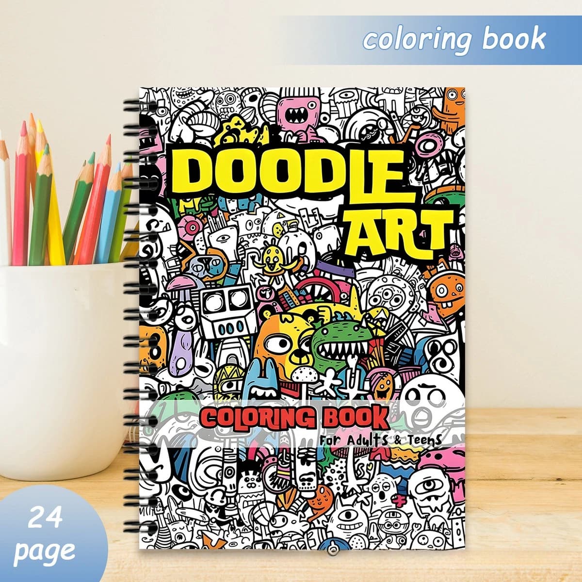 A4 Spiral Doodle Coloring Book for Adults Teens 24 Pages Relaxing Sketch Style Designs Stress Relief Art Gift