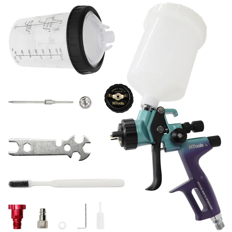 Ugello per pistola a spruzzo 1.3 And1.8mm con serbatoio mix 400CC e adattatore Pistola per vernice per auto Vernice Spruzzatore per vernice HVLP 4000B Pistola a spruzzo ad aria