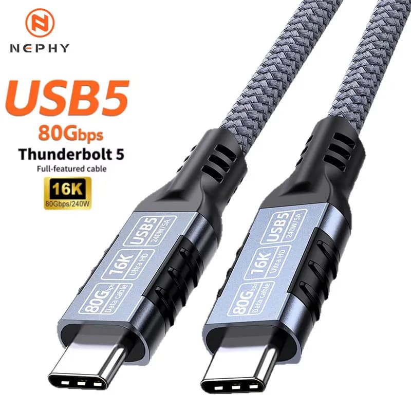 Cavo USB 5 Thunderbolt 5/4 da 80 Gbps, 240 W, 16K@60Hz, Tipo C, ricarica rapida, trasferimento dati da USB C a C per MacBook Pro/Air, 1 m, 2 m, 3 m