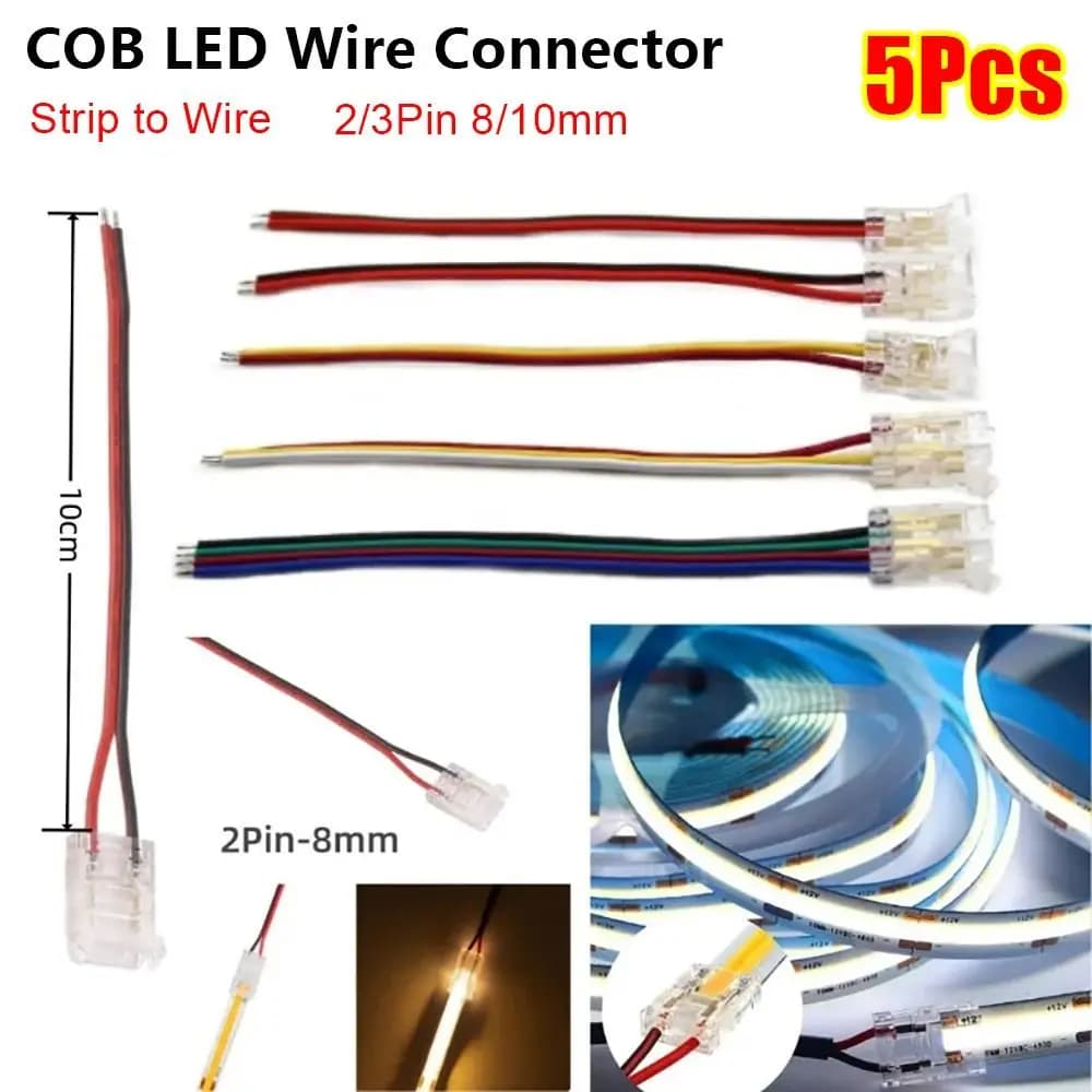 Set di 5 Connettori LED COB a 2/3 Pin per Cavi da 8/10mm, Connettori Mini a Fibbia Senza Saldatura per Strisce LED