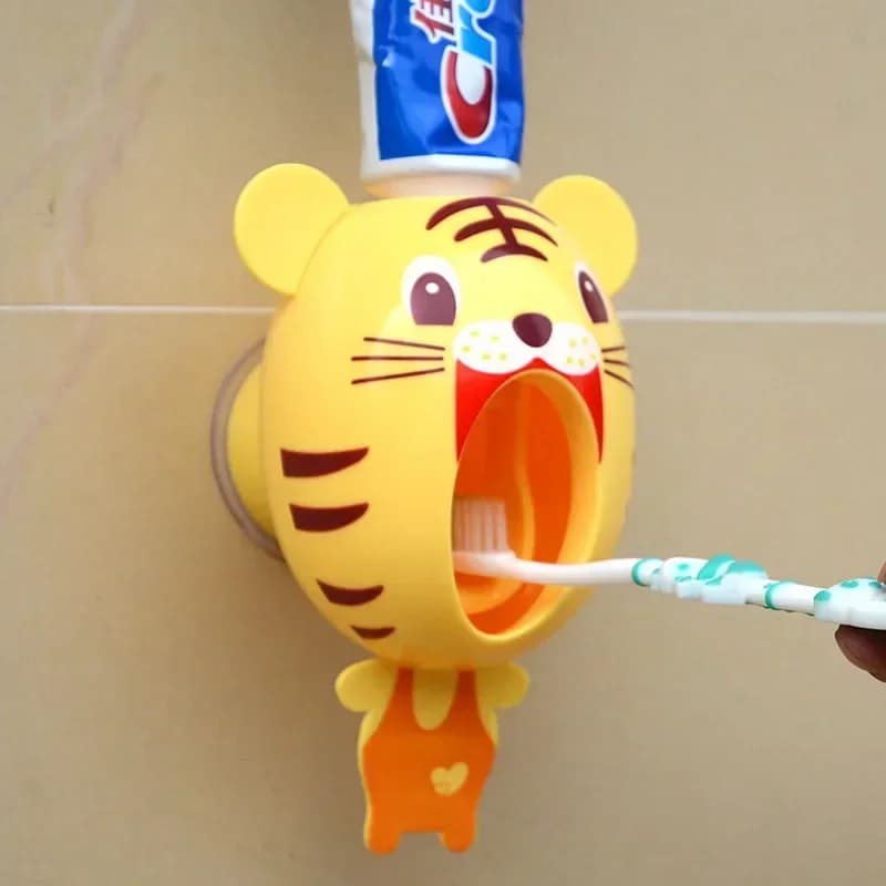 Dispenser di dentifricio per cartoni animati Ventosa a forte aspirazione Set di accessori per il bagno Portaspazzolino Portaspazzolino automatico Bambino