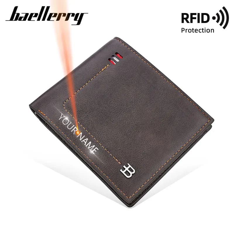 Baellerry New Short Men RFID portafogli nome gratuito incisione Classic Retro Card Holder borsa maschile cerniera portamonete uomo fermasoldi