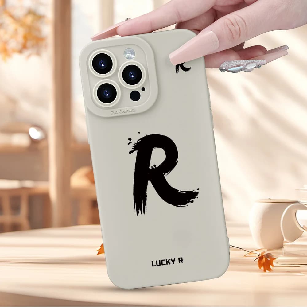 Custodia per telefono con trama opaca con motivo Lucky Letter R creativa e semplice per iPhone 16 15 14 13 12Pro Max