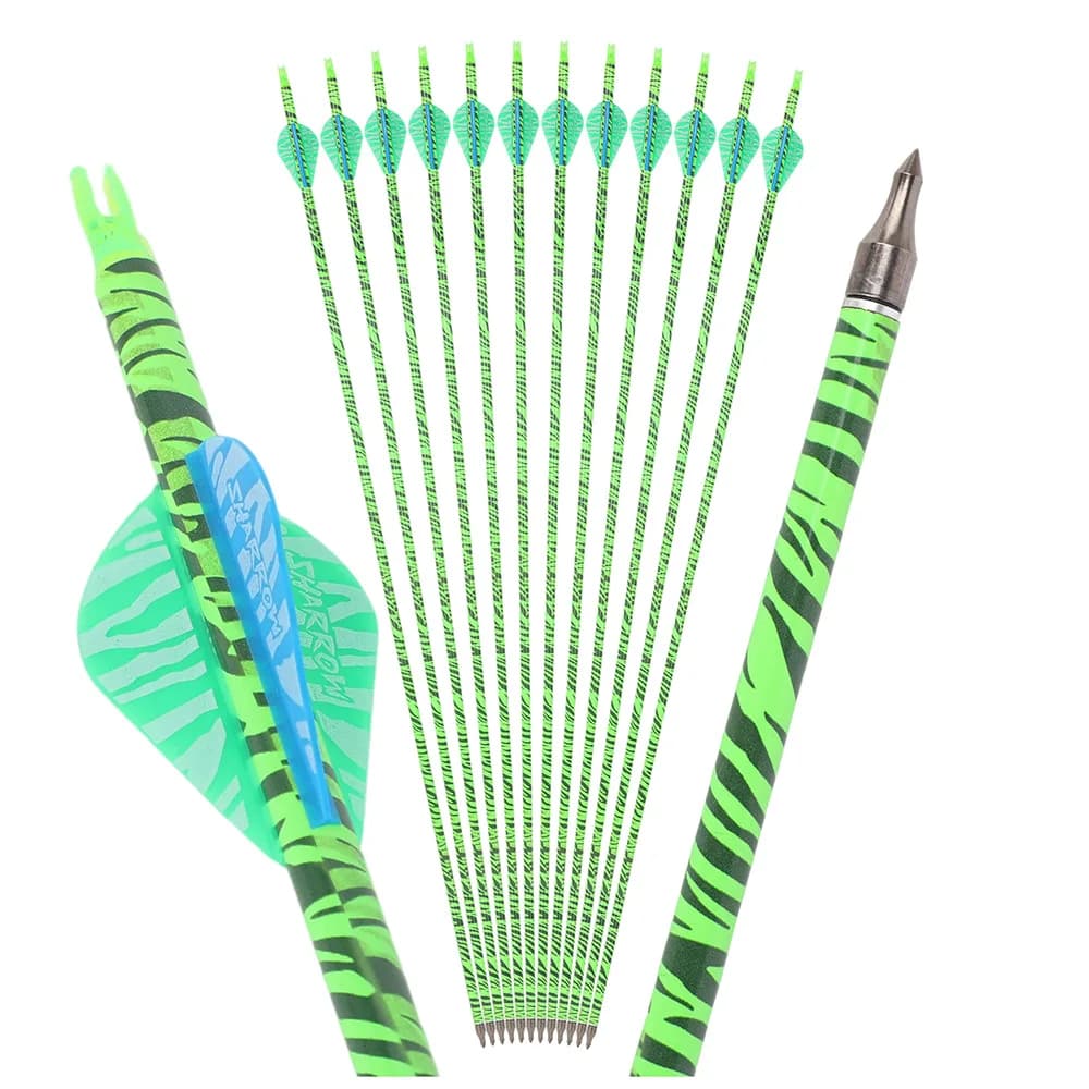 Frecce in Carbonio per Tiro con l'Arco da 31,5 Pollici, 6/12 Pezzi, Spine 500, Diametro Esterno 7,8mm, Diametro Interno 6,2mm, Alette in Gomma per Tiro con l'Arco, Caccia e Tiro al Bersaglio