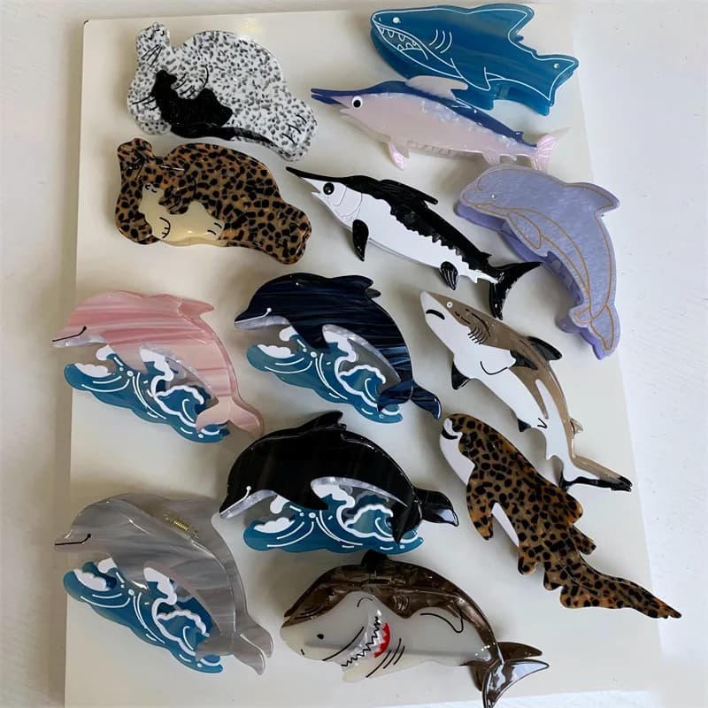 Nuova clip per artiglio per capelli di squalo in acetato per le donne Moda serie oceano Pesce Mollette di grandi dimensioni Bech Clip per capelli Accessori per artigli Strumento