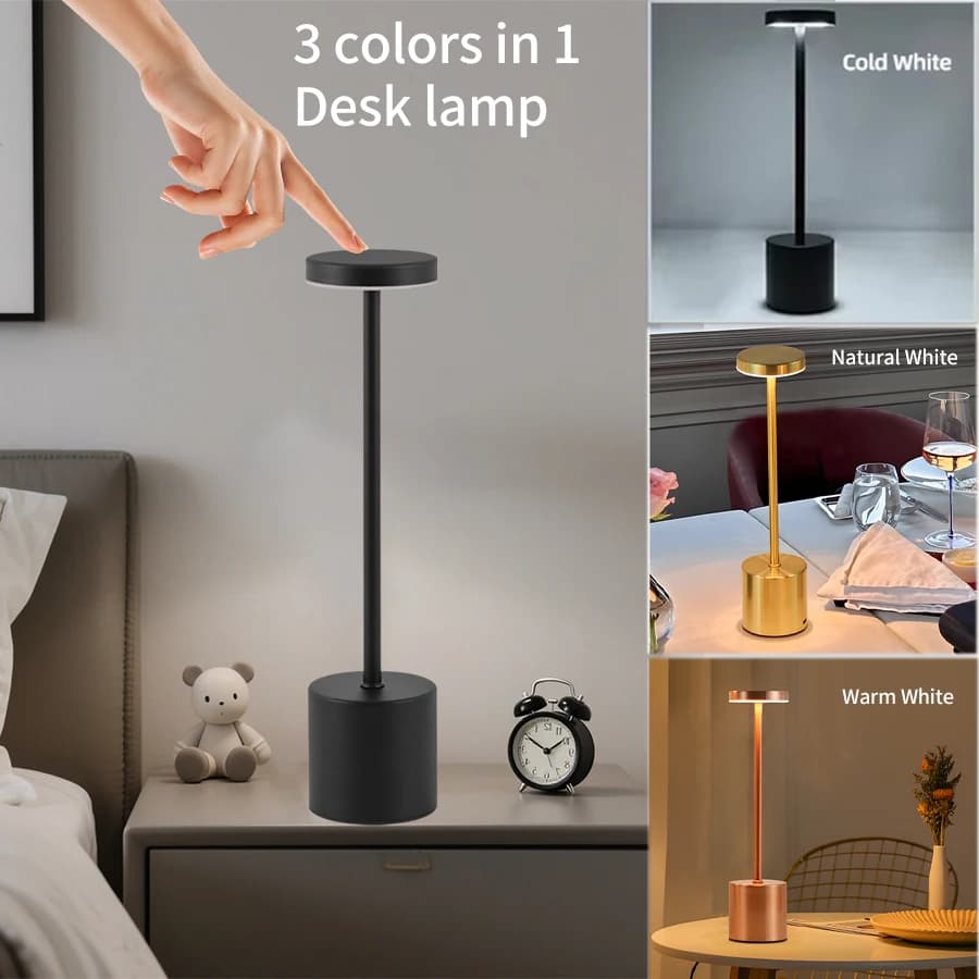 Lampada da tavolo a LED 3 colori in 1 Interruttore tattile Tipo C Luce notturna da comodino ricaricabile portatile per arredamento ambientale della stanza del bar del club