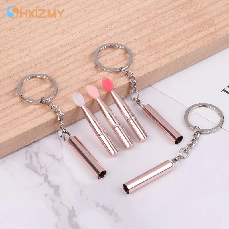 1 pz pennello per labbra in silicone multifunzionale portatile con portachiavi coperchio pennello per rossetto antipolvere pennello per ombretto
