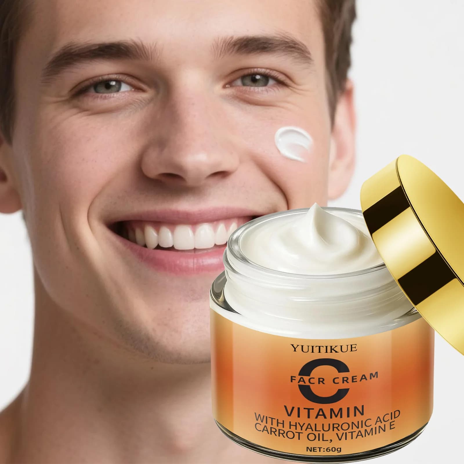 YUITIKUE Crema Viso alla Vitamina C con Acido Ialuronico, Olio di Carota e Vitamina E | Schiarente e Idratante 60g