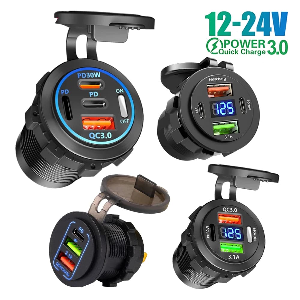 USB-C QC3.0 12V, USB Type-C Charger for Car, Waterproof Accessories for Car, Boat, Bus, ATV, Truck
