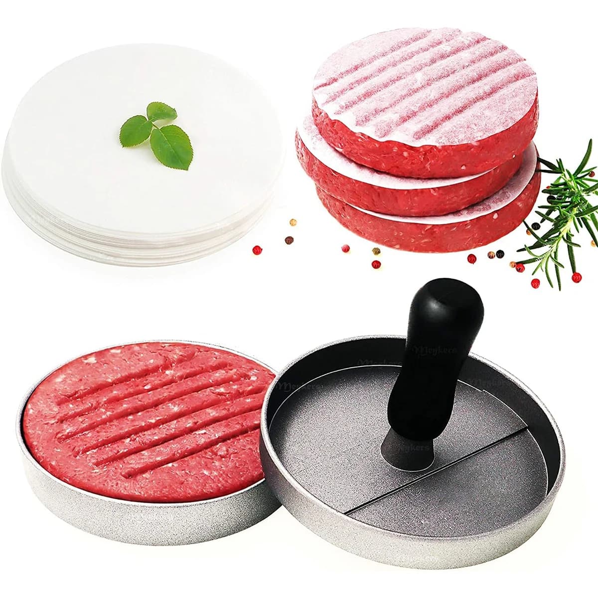 Stampo antiaderente per hamburger con carta cerata per hamburger in omaggio | Griglia per barbecue per carne, manzo, formaggio, macchina per hamburger di verdure