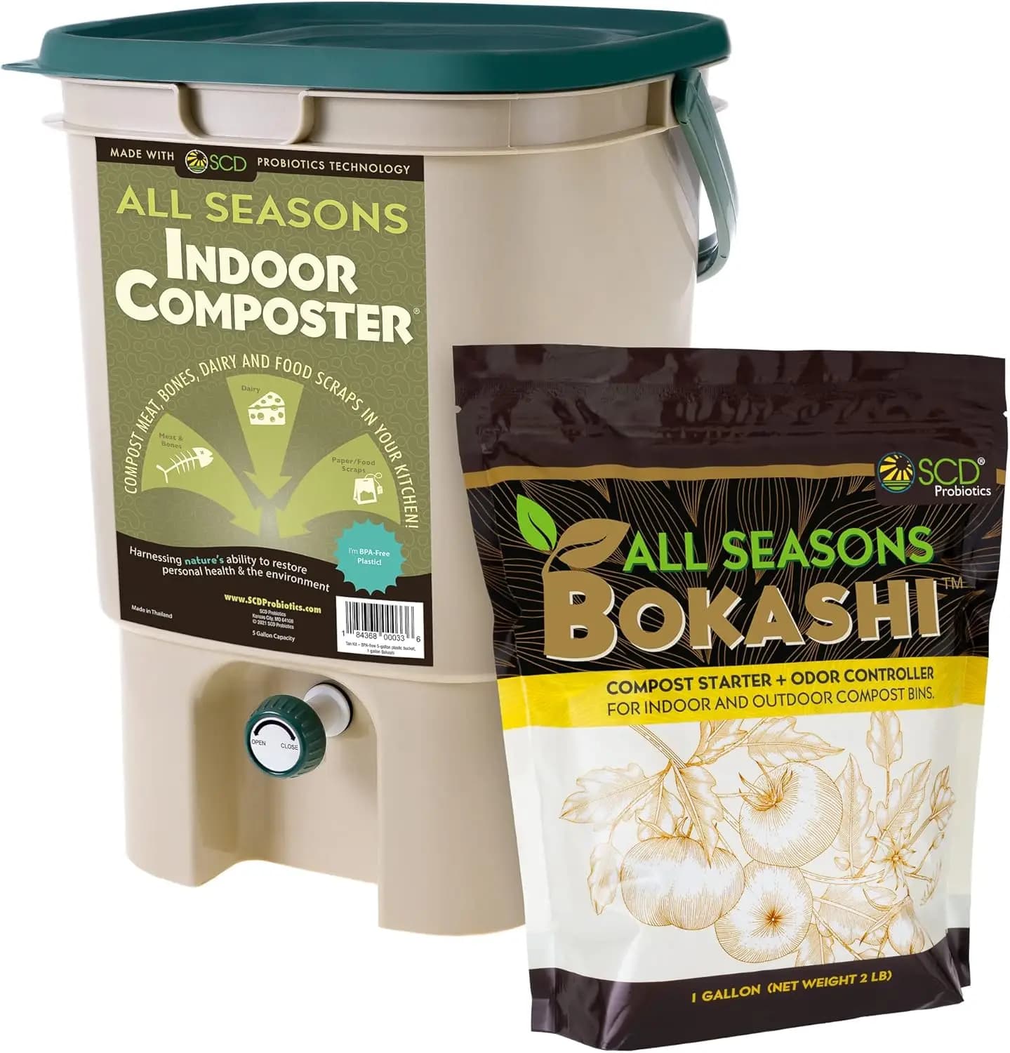 Compostiera da Interno da 5 Galloni con Coperchio e Rubinetto, Kit Starter Bokashi per Piano Cucina – Utilizzo per Tutte le Stagioni