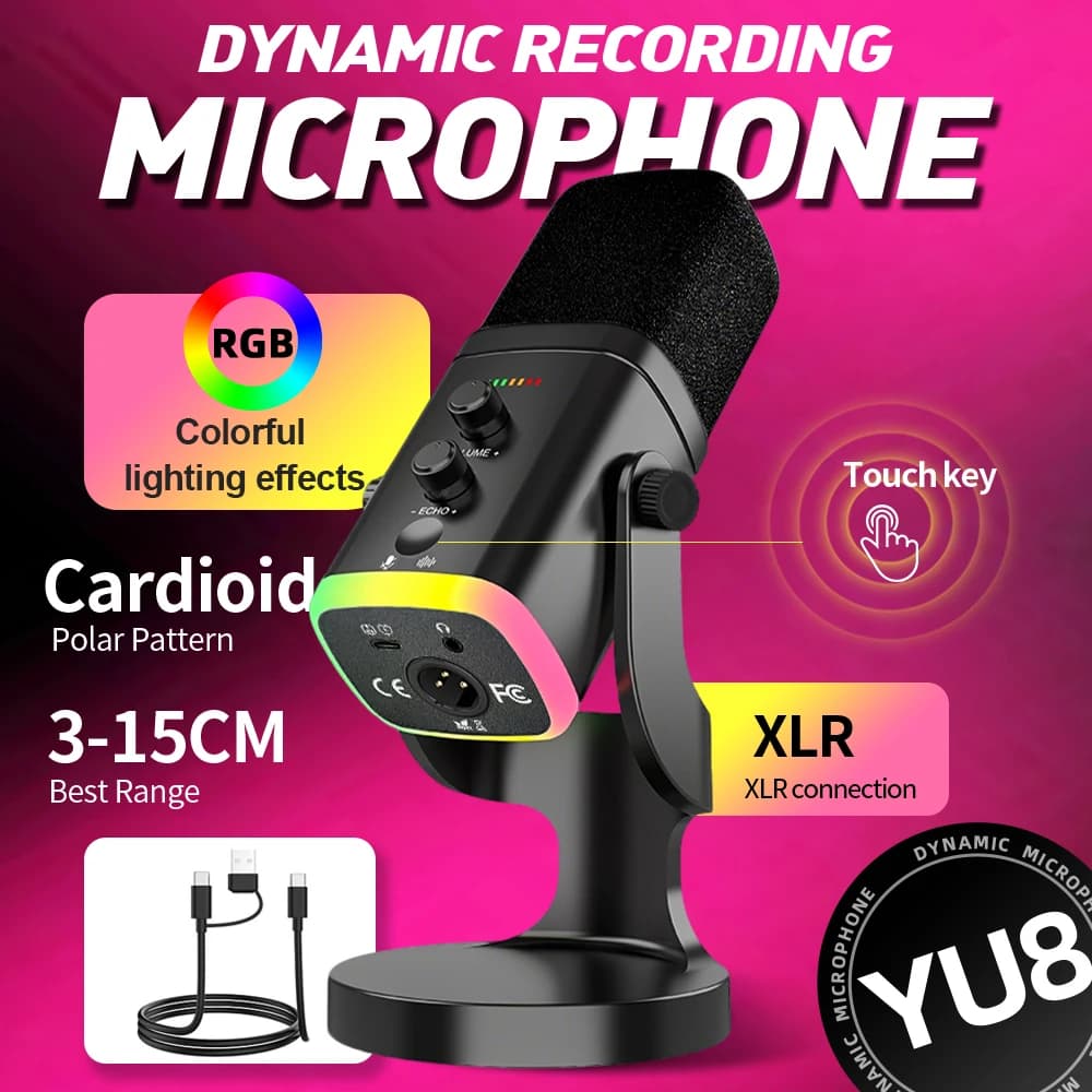 RGB Gaming Microphone USB Microphone With Noise Reduction Software Mic Gain Mute For PC Streaming Live Prodcast