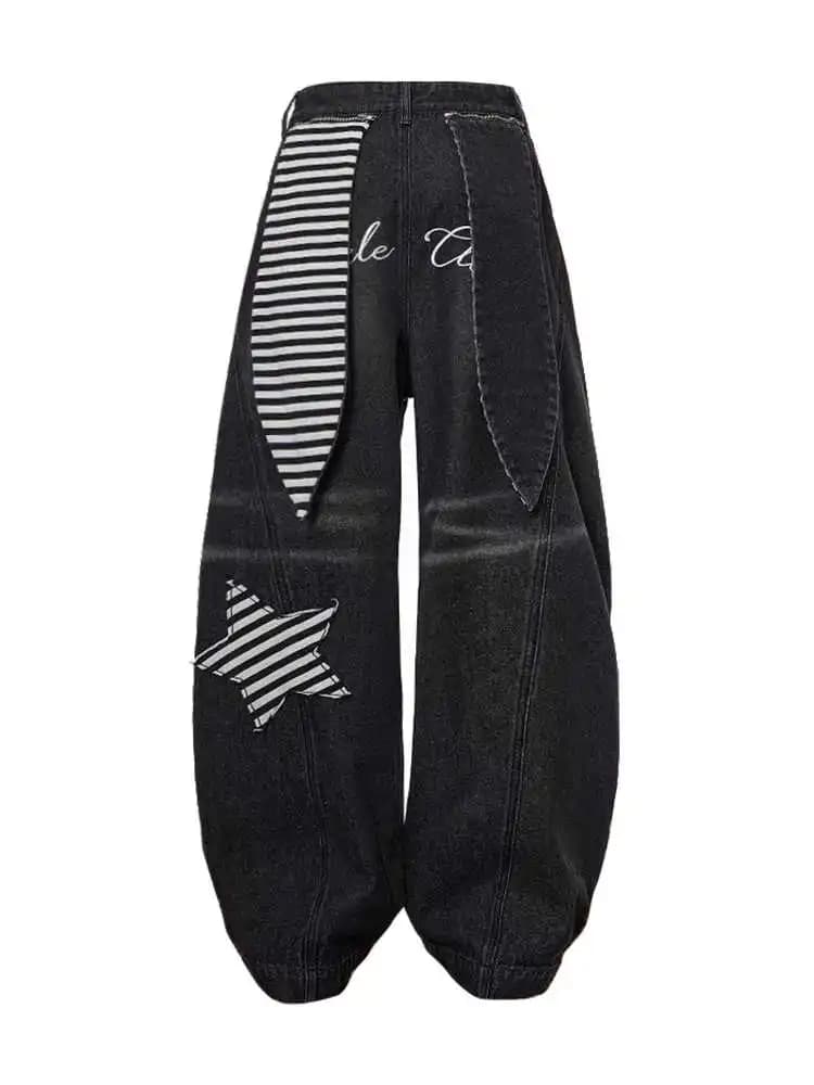 Donne Nero Goth Y2k Jeans Coniglio Vintage Harajuku Emo Baggy Star Jean Pantaloni Grunge Pantaloni in denim Abiti stile giapponese anni 2000