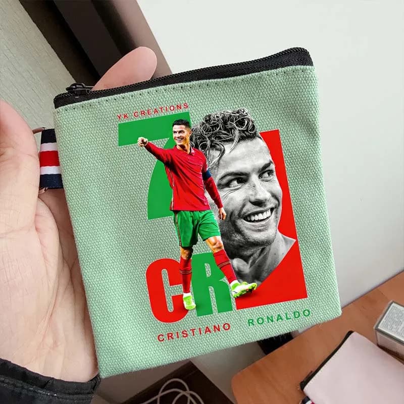 Portamonete in tela per bambini con stampa Football Star CR7, grazioso porta carte di credito e documenti, pochette con cerniera Cristiano Ronaldo, mini portafogli