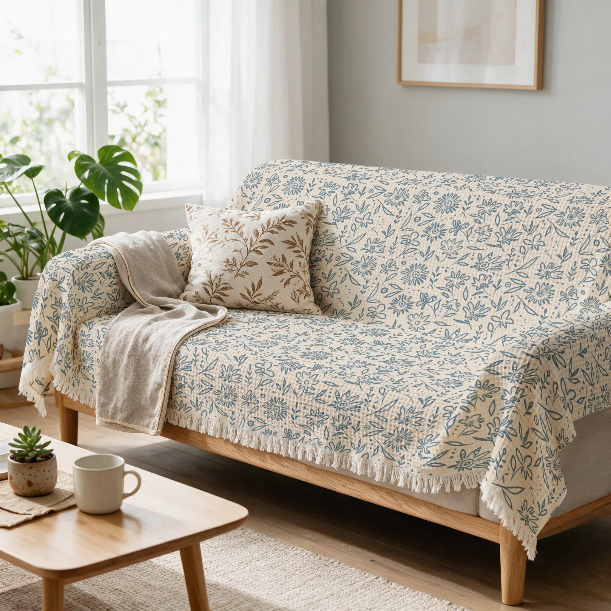 Premium Decorative Sofa Slipcover Couch Dust Dust Cover for Armchair Furniture Protection Throw Blanket Washable Floral Patterne