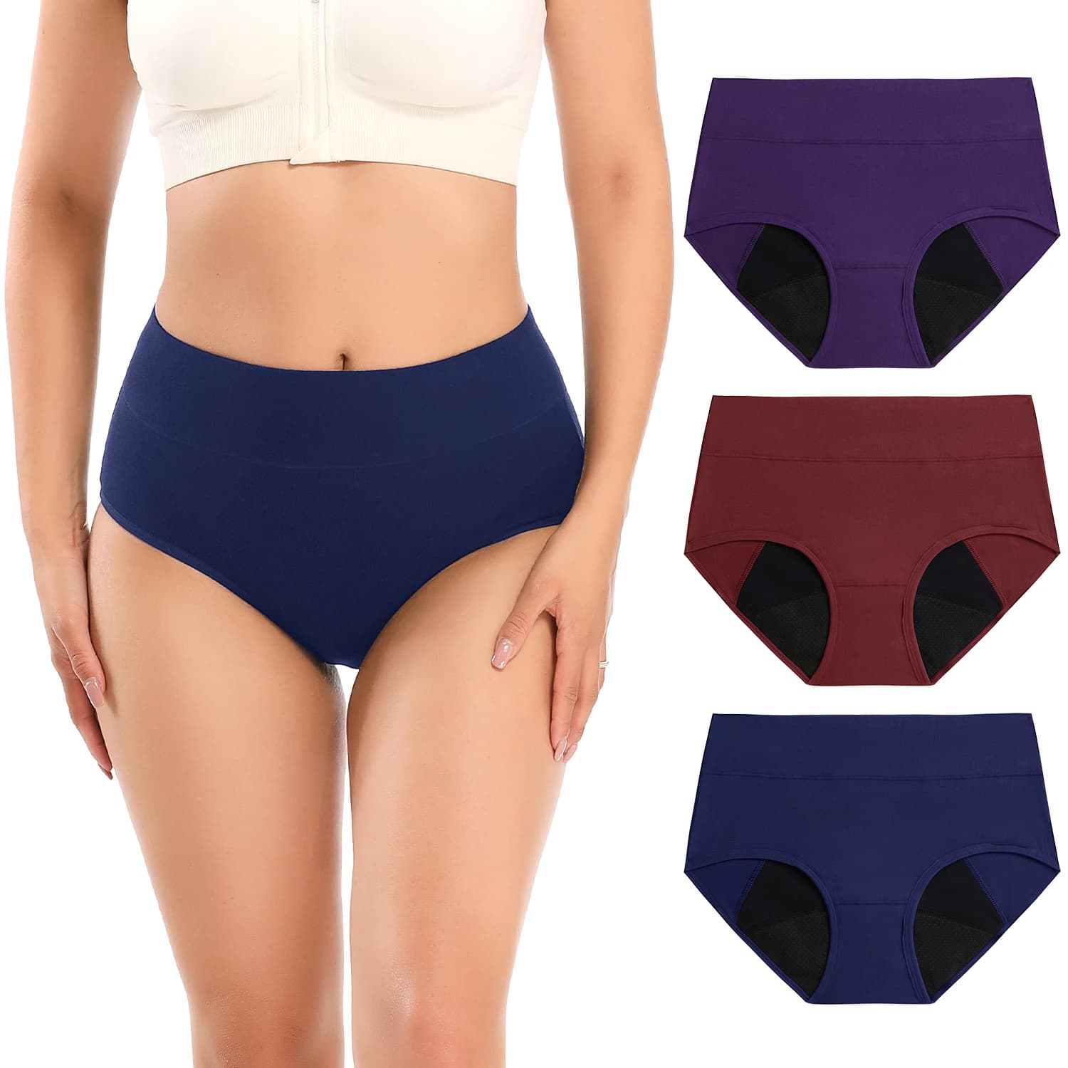 3pcs High Waisted Maximum Absorbency Period Panties Leak Proof Heavy Flow Menstrual Incontinence Underwear for Women Briefs Set
