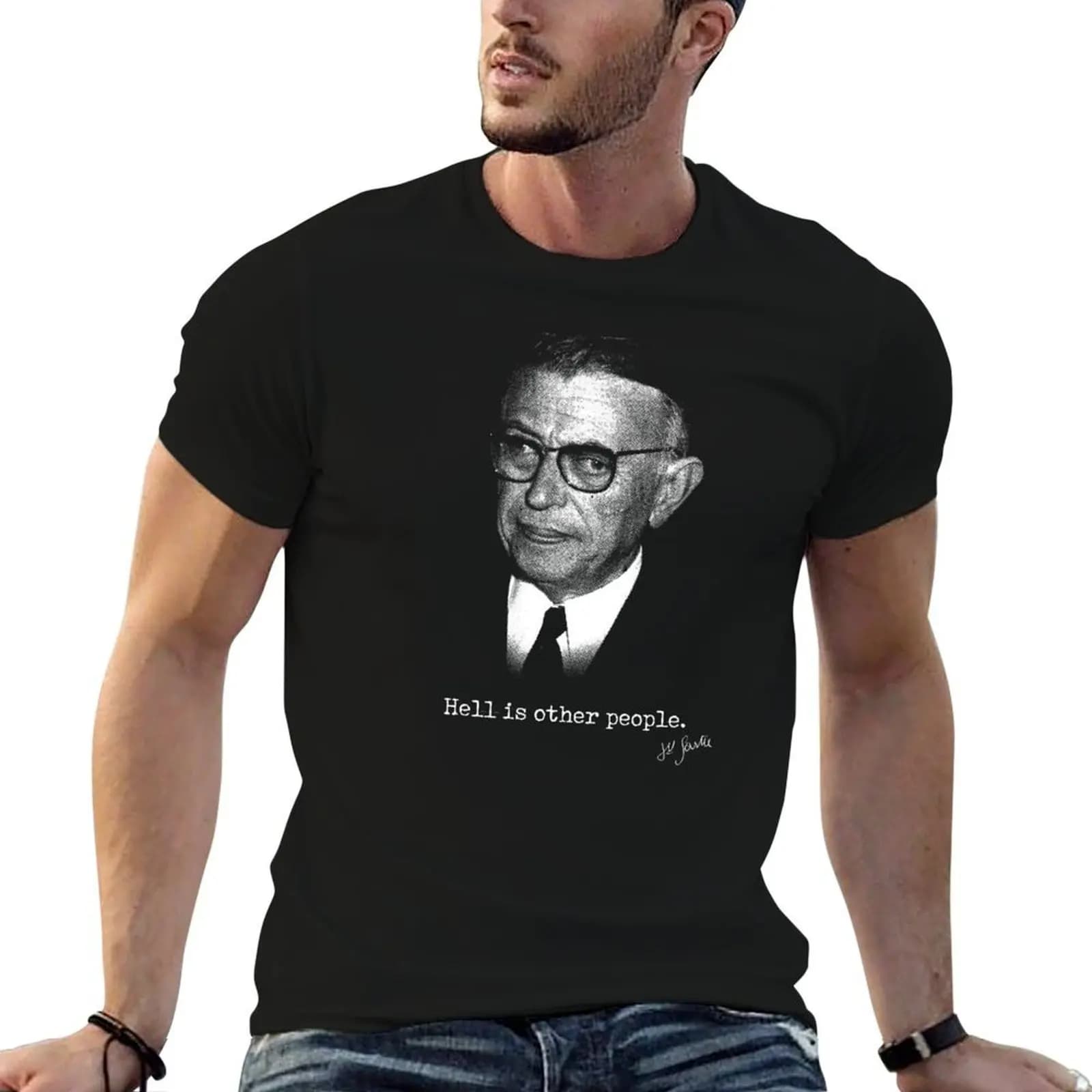 T-shirt Jean-Paul Sartre - Hell Is Other People, t-shirt personalizzata con stampa per uomo, maglietta da uomo