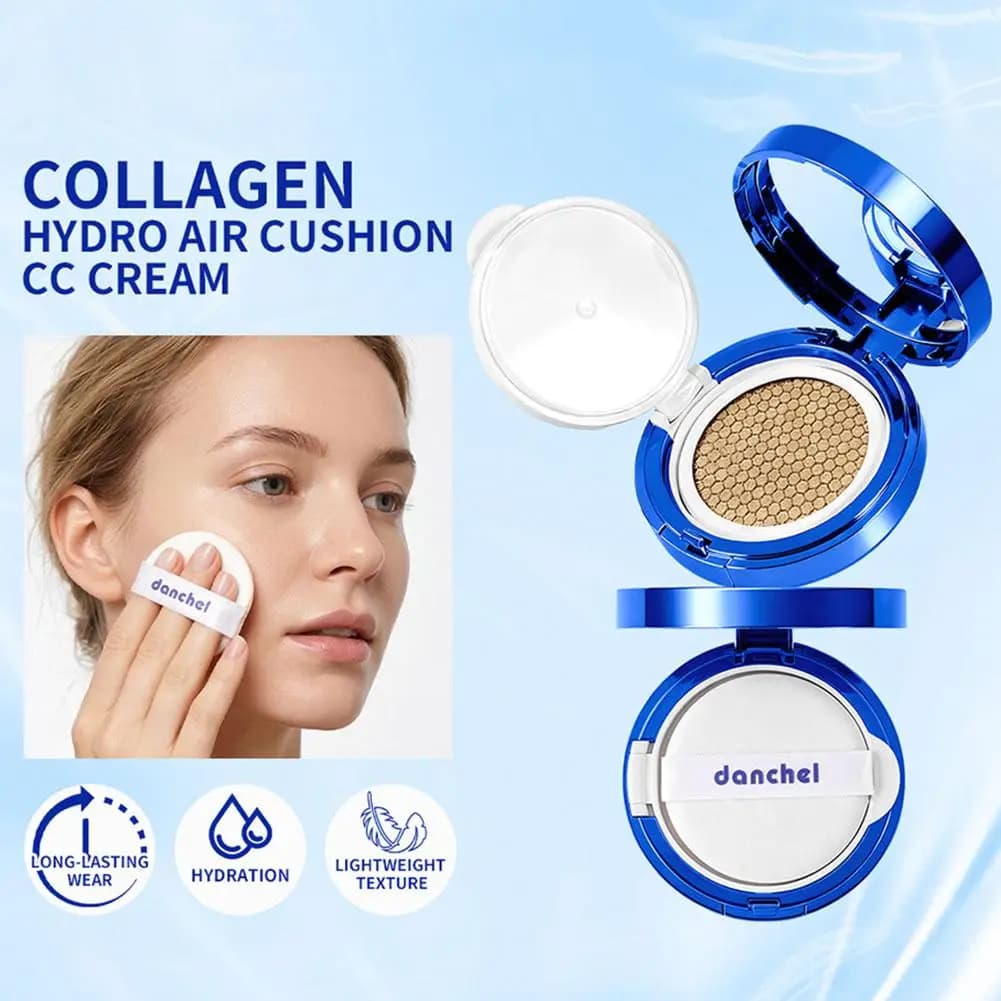 Crema Cushion Idro 15g per Illuminare il Tono della Pelle, Idratante a Lunga Durata, Correttore con Collagene, CC Cream, Fondotinta Liquido