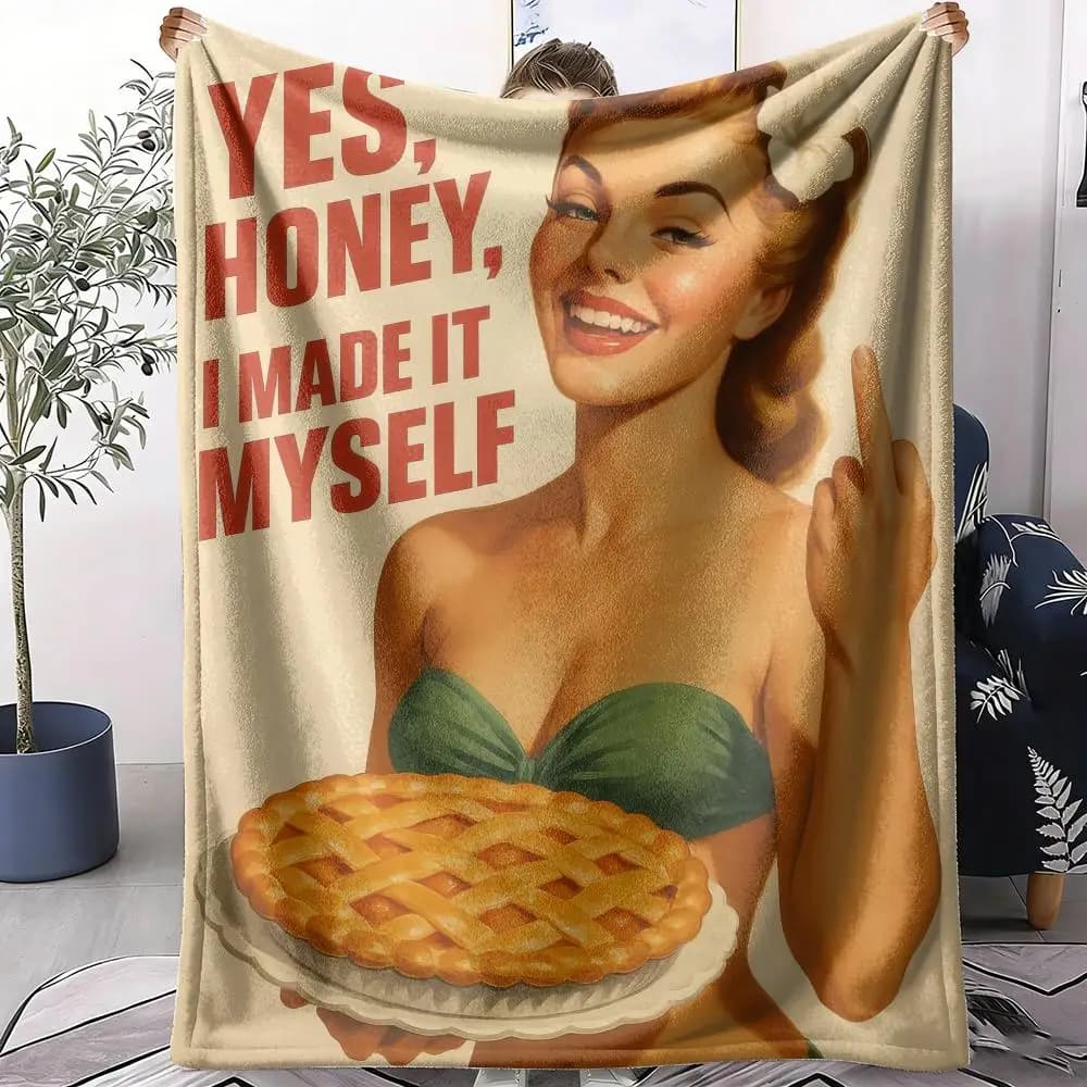 Retro Pin-Up Girl with Funny Kitchen Throw Soft Flannel Throw Summer Blanket Lightweight Cozy Nap Blanket for Sofa Bed Travel