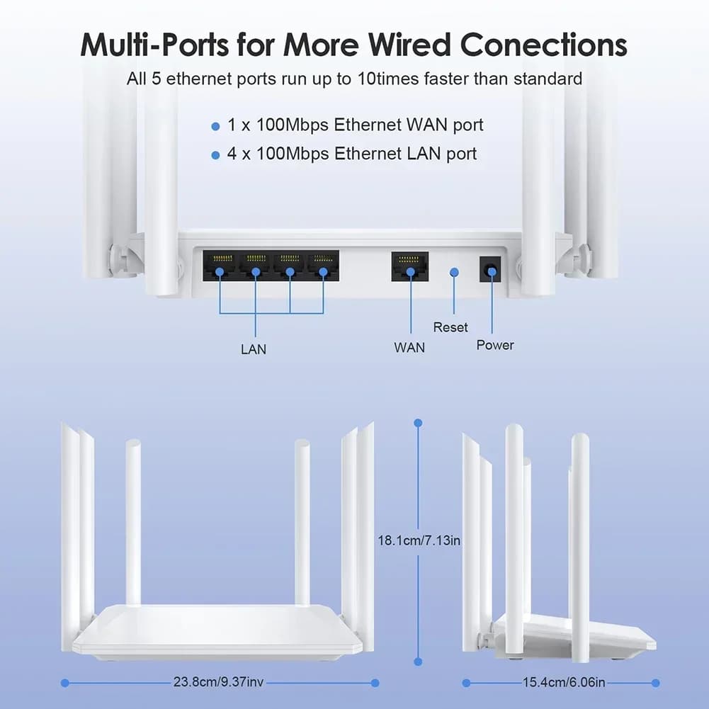 Router wireless 1200M Antenna esterna Modem Router Ampia copertura Ripetitore WiFi 2.4G 5G Router di segnale di amplificazione per ufficio domestico