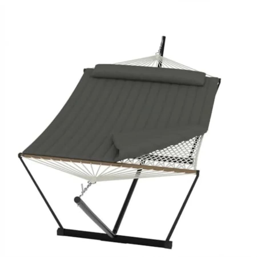 2 Person Portable Double Hammock for Outdoor with Pillow, Heavy Duty Portable Hammock with Adjustable Steel Stand for Patio, Ga