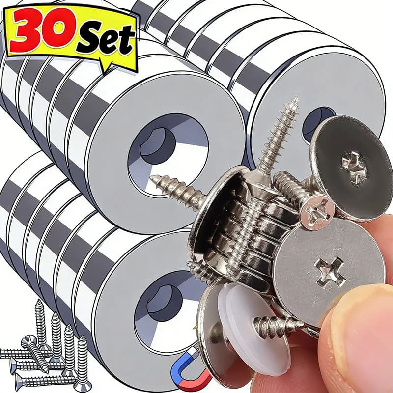 Fermo Magnetico Forte per Armadietti, Chiusura Invisibile per Porte, Magnete Rotondo per Armadi, Cassetti e Mobili, con Viti
