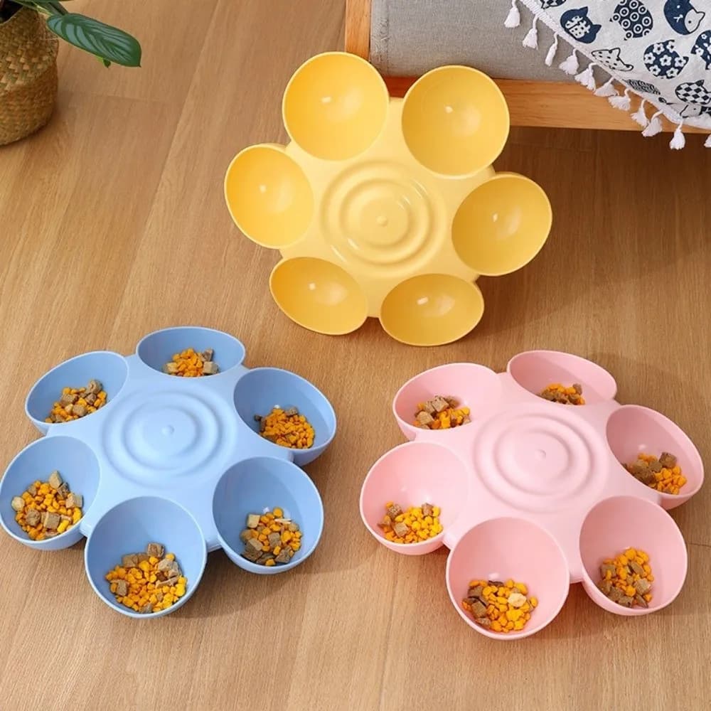 Multiple Petal Cat Dog Food Water Bowl Six-grid Plastic Cat Feeding Bowl Dog Food Bowl Pet