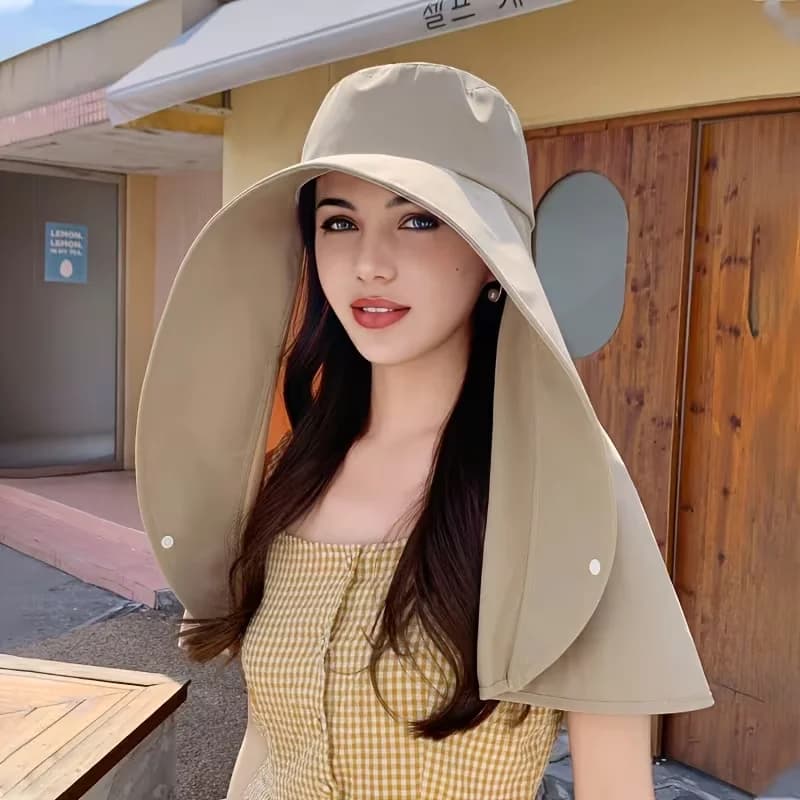 Women's sun hat 1 piece, summer and breathable, with large sunshades and folding collar, ideal for outdoor sports.