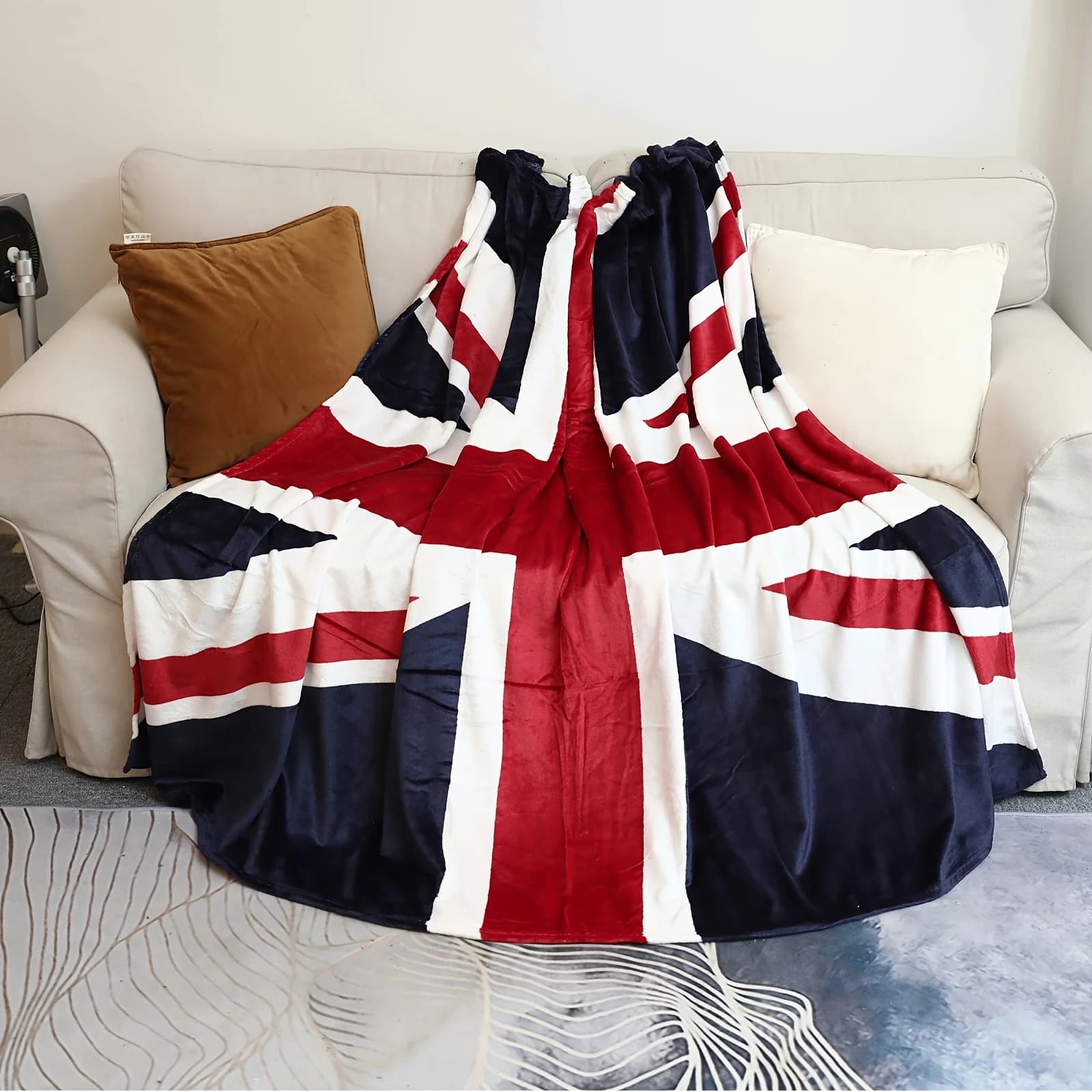 1pc British style flag patterned blanket, warm sofa blanket, office camping blanket, holiday creative gift