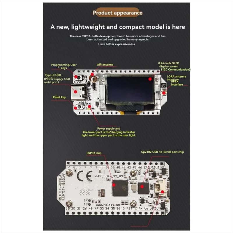 Superb development card ESP32 Lora32 V3-868MHZ with Wifi and Bluetooth, including integration SX1262 for Arduino