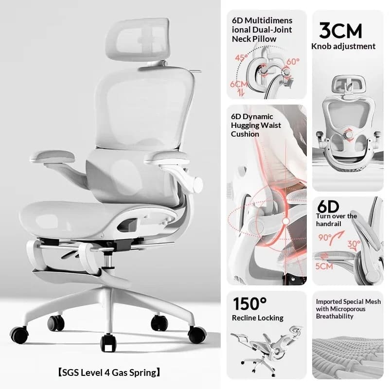 Sedia da ufficio ergonomica rosa per gaming, con schienale alto in rete, supporto lombare, reclinabile, poggiatesta e braccioli regolabili - Mobili