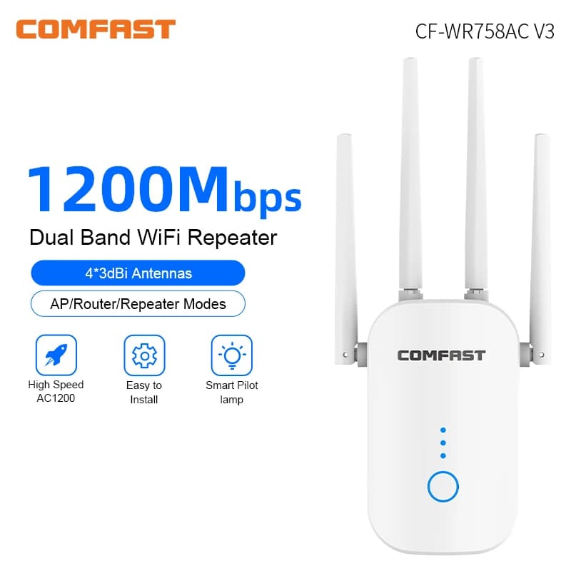 COMFAST 1200Mbps Dual-Band WiFi Repeater with 4*2dBi Antennas WiFi Router WPS RESET Button 2.4G 5.8G WiFi Extenders AP Bridge
