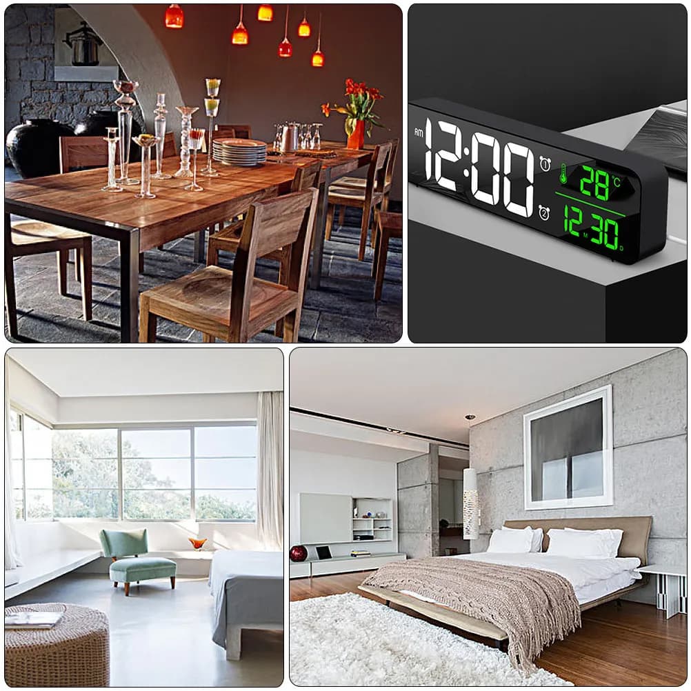 1Pcs LED Alarm Clock Large Display High-End Elegant Design Sun Texture Finish Adjustable Brightness Luminous Digital Screen