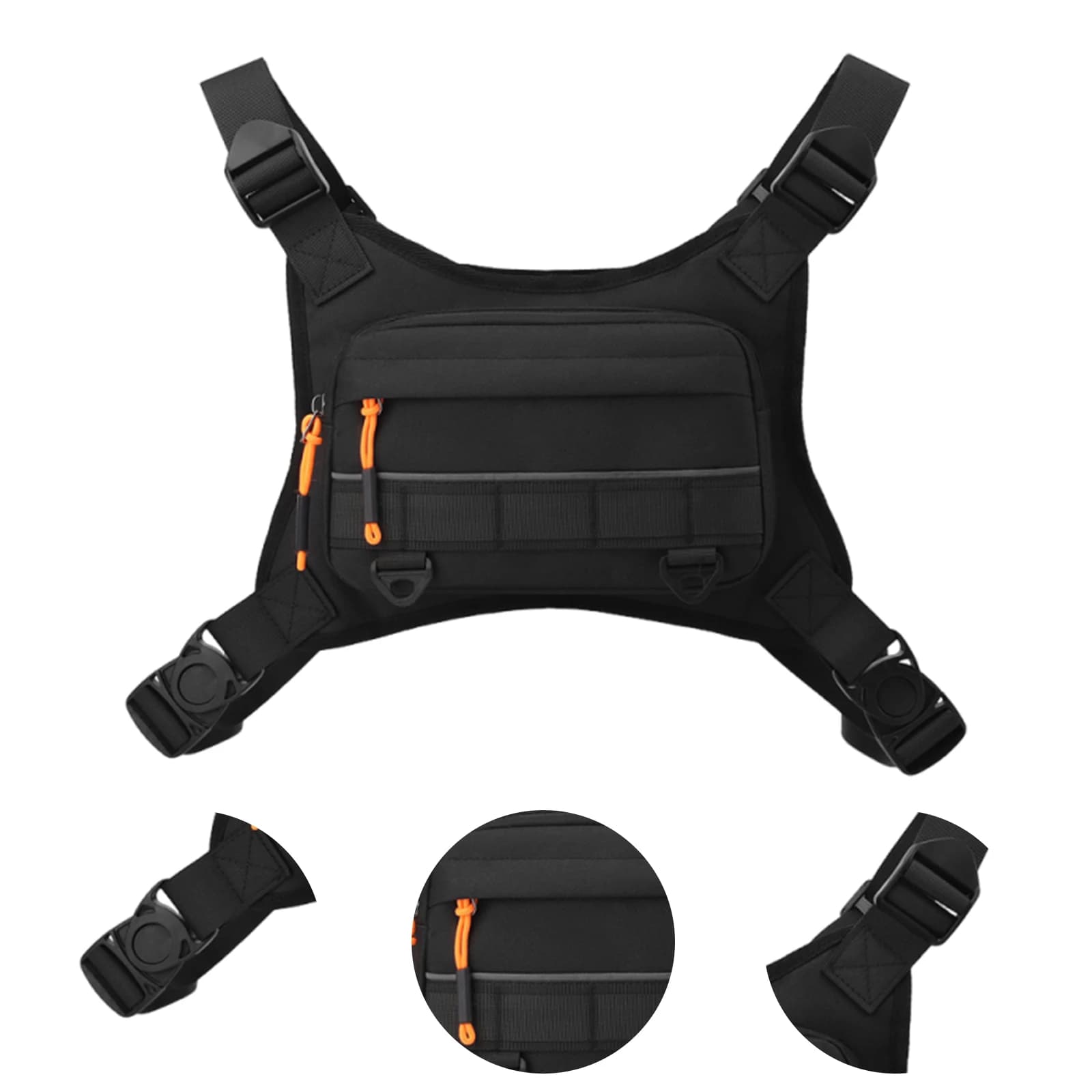 Borsa da petto sportiva per escursionismo con strisce riflettenti, zaino da campeggio anteriore, zaino da ciclismo antiurto per pesca e viaggi