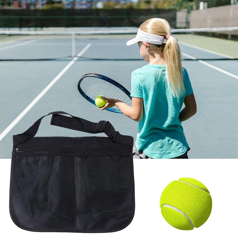 Large Capacity Tennis Ball Carry Bag Adjustable Belt Mesh Pouch Golf Ball Storage Waist Bag Picking Up Ball Training