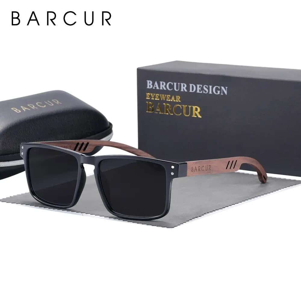 BARCUR Occhiali da sole in legno naturale dal design originale Occhiali da sole da lavoro polarizzati per uomo Occhiali quadrati di marca di lusso