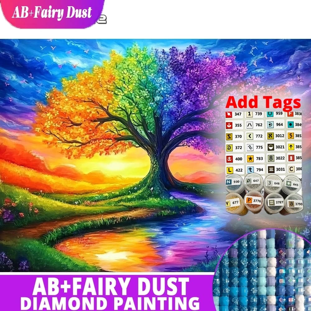 AB Fairy Dust Diamond Painting Landscape DIY Diamond Mosaic Tree Cross Stitch Set Embroidery Acrylic Craft Supplies Home Decor
